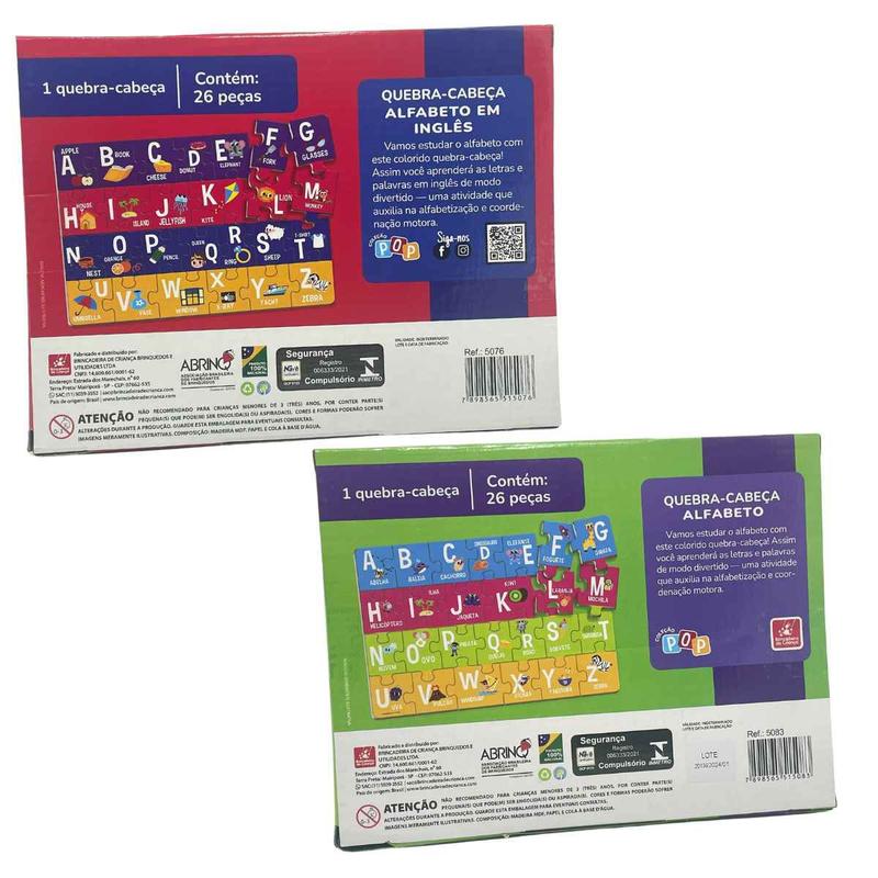 Kit 2 Quebra-Cabeça - Alfabeto Em Português + Alfabeto Em Inglês